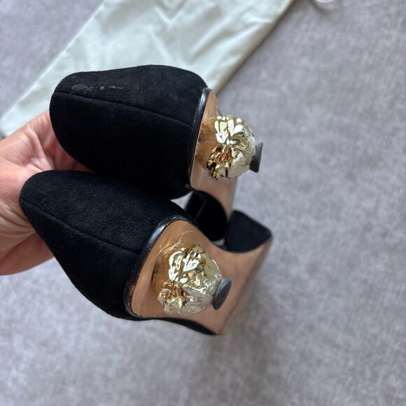 Authentic Loewe Walnut-heel Suede Kitten-heel Black Pumps - Picture 3 of 5